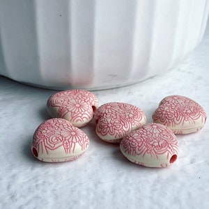 Pink Ivory Etched Heart Opaque Acrylic Beads 16mm 8 image 4