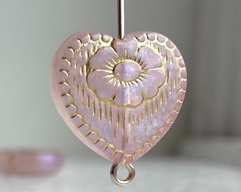 Melkachtig roze goud bloemen acryl glinsterende hartkralen AB-afwerking 18 mm (10)
