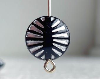 Striped Black Silver Acrylic Coin Beads 12mm (14)