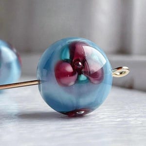 Vintage Glass Blue Pink Green Floral Rose Round Lampwork Beads Japan 15mm (2)