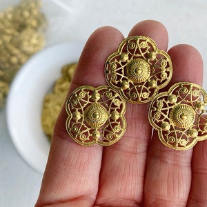 Raw Brass Stamping Curved Floral Filigree Findings 20mm 8 image 7