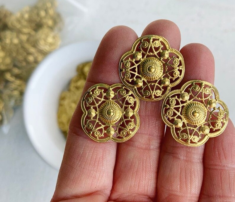 Raw Brass Stamping Curved Floral Filigree Findings 20mm 8 image 7