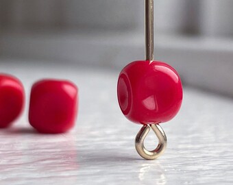 Cuentas cúbicas de cristal checo vintage, rojas, con hoyuelos y pellizcos, de 6 mm (20)