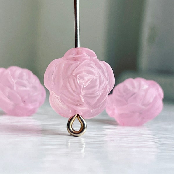 Pink Acrylic Round Rose Flower Beads Matte Frosted 12mm (25)