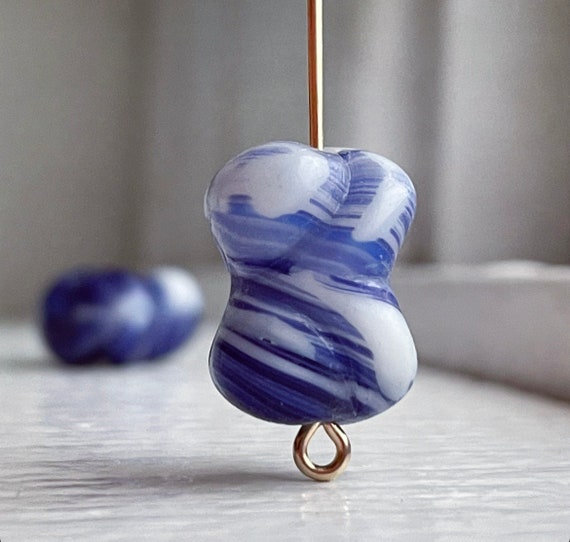 ヴィンテージ ブルー ホワイト ドイツガラス マーブル ツイスト