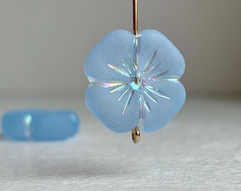Matte Carved Blue Acrylic Flower Beads AB Frosted 20mm (8)