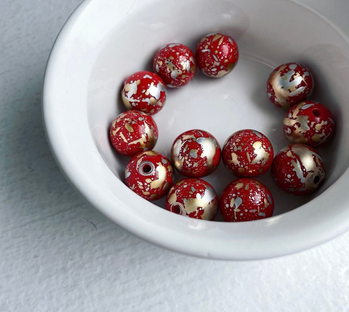 Red Gold Acrylic Beads Silver Splatter Round 17mm 8 - Etsy