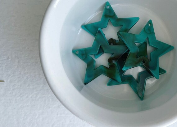 マーブルターコイズアクリルスターコネクターピースダブルドリル45 mm