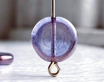 Tjeckiska glasametistpärlor med blå mynt, Lumi Finish, 12 x 3 mm (12)