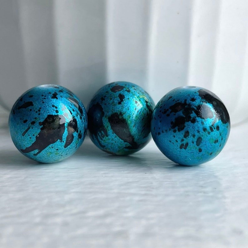 Blue Green Acrylic Beads Black Splatter Round Acrylic Beads 16mm 14 image 4