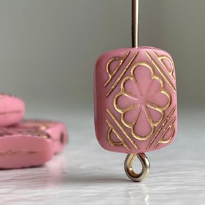 Etched Pink Gold Acrylic Rectangle Beads Tab Rectangle 12mm (30)