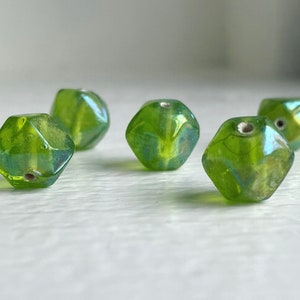 Vintage India Glass Green Baroque Nugget Beads AB 13mm 10 image 4