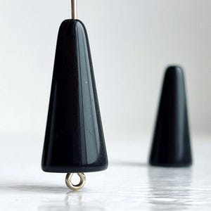Vintage Lucite Jet Black Italian Cone Beads Drops 25mm (10)