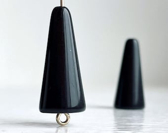 Vintage Lucite Jet Black Italian Cone Beads Drops 25mm (10)