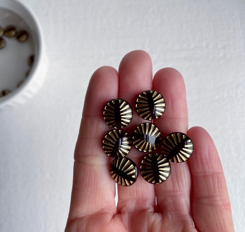 Black Gold Acrylic Carved Fluted Coin Beads 12mm 20 image 2