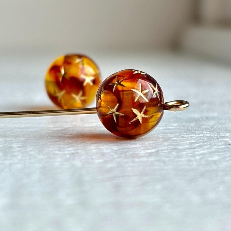 Tortoise Topaz Gold Star Acrylic Round Beads Tortoiseshell 10mm (20) image 7