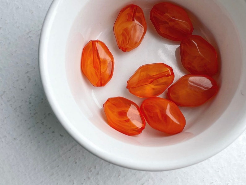 Acrylic Orange White Crystal Givre Marbled Oval Nugget Beads 28mm 8 image 6