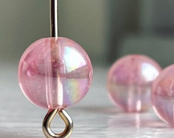 Pale Pink Czech Glass Round Beads AB Finish 8mm (20)