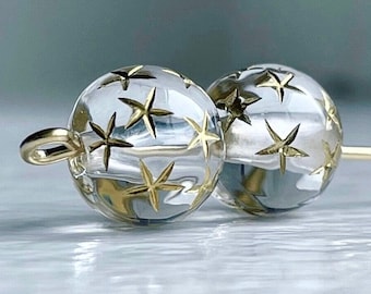 Crystal Gold Acrylic Round Star Beads 10mm (20)