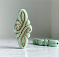 Acrylic Pale Mint Green Gold Etched Carved Ornate Arabesque Oval Beads 14x30mm (10)