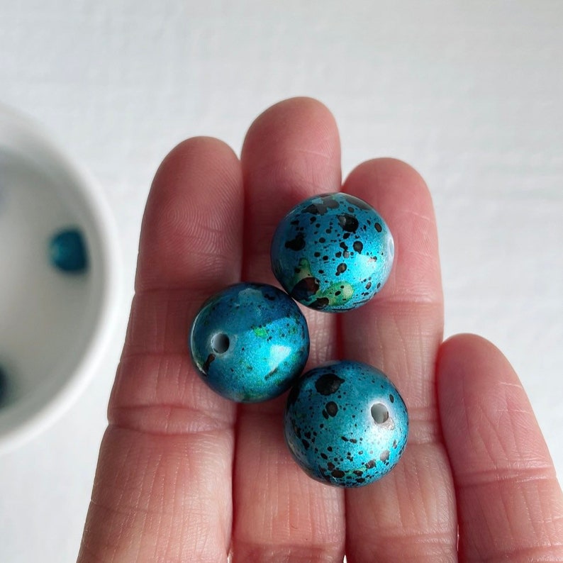 Blue Green Acrylic Beads Black Splatter Round Acrylic Beads 16mm 14 image 7