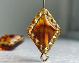 Tortoiseshell Gold Acrylic Diamond Shaped Bicone Beads Tortoise Topaz 18mm (16)