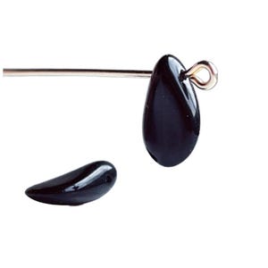 Vintage Czech Glass Jet Black Pinched Curved Drop Pendant Beads 13x8mm (12)