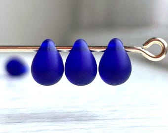 Perline pendenti in vetro ceco vintage blu cobalto opaco, 7 mm (20)