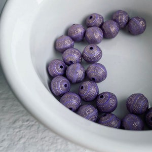 Purple Gold Etched Acrylic Round Beads Carved 11mm 20 image 3