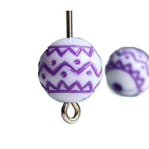 Etched Purple White Zig Zag Acrylic Round Beads 10mm (20)