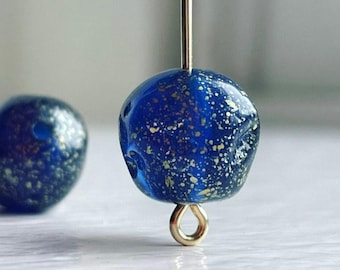 Vintage Royal Blau Harz Gold Glitter Runde Nugget Perlen 12 mm (16)