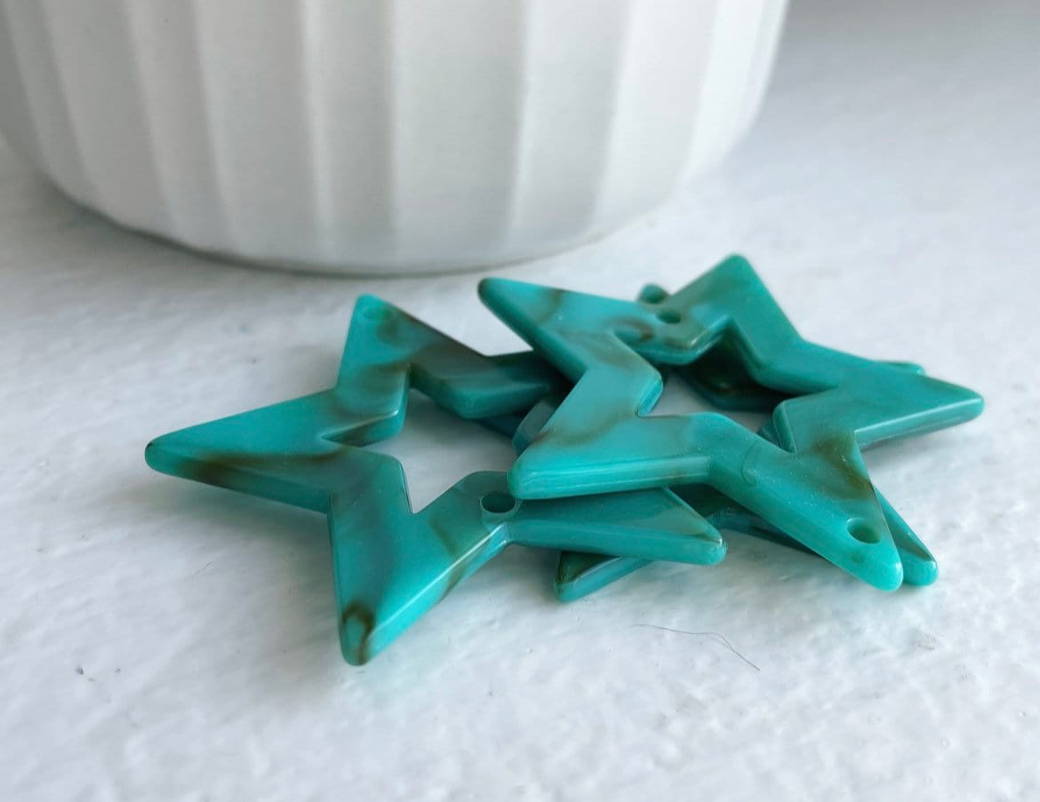 マーブルターコイズアクリルスターコネクターピースダブルドリル45 mm