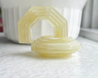 Tan Yellow White Marbled Layered Acrylic Earring Hoop Pieces Glueable 39mm (2) Chunky Undrilled
