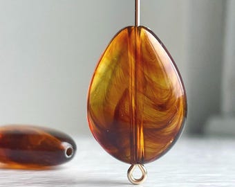 Acrylic Tortoise Flat Drop Beads 24mm Tortoiseshell Teardrops (10)