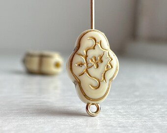 Acrylic Beads Etched Ivory Gold Acrylic Flower Oval 17mm (16)