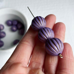 Purple Gold Fluted Round Acrylic Beads 16mm Corrugated 10 image 2