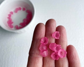 Hot Pink Acrylic Bead Caps Matte Bell Flowers 9mm (30)