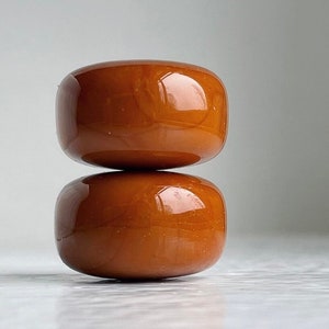 Vintage Lucite Brown Carnelian Camel Colored Saucer Donut Barrel Beads Chunky 23mm 4 West Germany image 1
