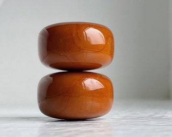 Vintage Lucite Brown Carnelian Camel Colored Saucer Donut Barrel Beads Chunky 23mm (4) West Germany