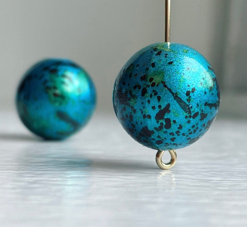Blue Green Acrylic Beads Black Splatter Round Acrylic Beads 16mm 14 image 1