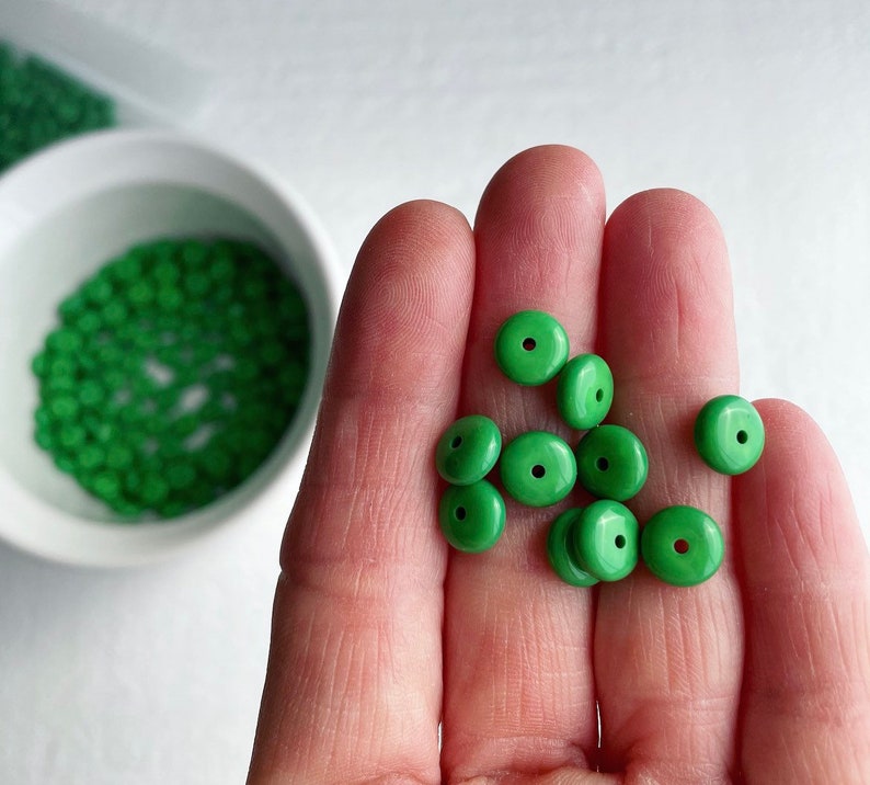 Vintage Opaque Green Lucite Spacer Beads 8mm 30 image 2