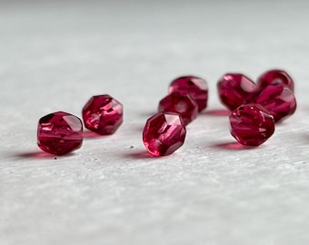 Vintage Czech Glass Ruby Rose Fire Polished Faceted Glass Round Beads FP 4mm (30)