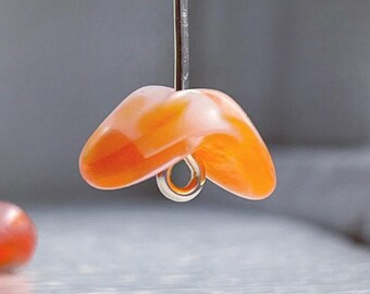 Vintage Czech Glass Marbled Orange Crystal White Splayed Bead Caps 12x9mm (10)