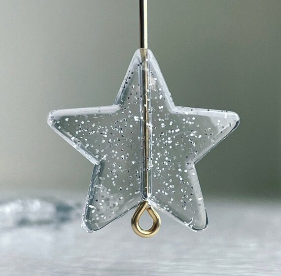 Crystal Clear Silver Glitter Acrylic Star Confetti Beads 22mm (12