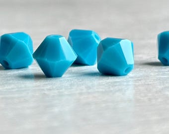 Vintage Czech Glass Faceted Blue Bicone Beads 6mm (20)