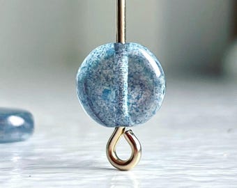 Blue Czech Glass Coin Beads Lumi Finish 8x3mm (16)