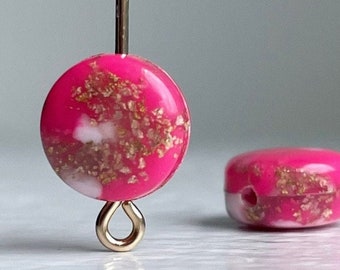 Hot Pink White Gold Flat Round Coin Vintage Lucite Beads 10mm (12)