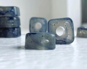 Vintage Blue Gray Flat Square Washed Confetti Bubbles Lucite Beads 14mm (12)