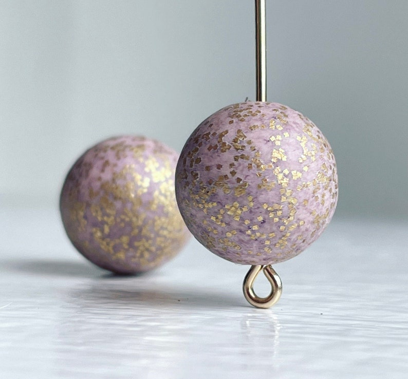 Vintage Lavendel Gold gesprenkelte Runde Lucite Perlen 14mm 10 Bild 1