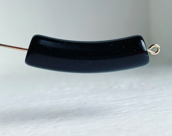 Vintage Jet Black Lucite Curved Tube Noodle Beads 39mm (6)